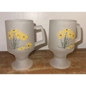 VTG Tiara Daisy Frosted Pedestal 1984 Coffee Cup "Set Of 2" Made In USA